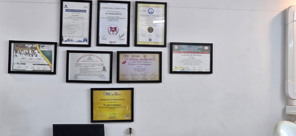 Clinical Certificates Wall of Dr. Sakshi Upadhyay